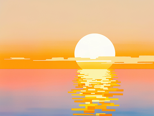 JPG 여유 바다 분홍색 컬러 일러스트 자연 하늘 풍경 물 빛 태양 노을 고요 일몰 수면 저녁 그림 뷰티풀 수평선 국내일러스트 AI일러스트 AI콘텐츠 자연요소 감정 야간 생태계 파일형식