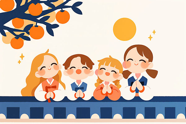 JPG 행복 문화 어린이 백그라운드 일러스트 가족 한국 함께함 따뜻함 사랑 미소 웃음 일상 추석 귀여움 기도 전통의상 한복 과일나무 소원 국내일러스트 AI일러스트 AI콘텐츠 나무 한국전통 전통 명절 감정 아시아 컨셉 관계 표정 사람 라이프 파일형식