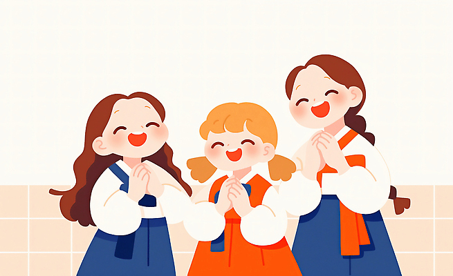 JPG 전통 손 기념일 행복 문화 어린이 컬러 일러스트 한국 웃음 추석 귀여움 기쁨 표현 그룹 한복 즐거움 뷰티풀 국내일러스트 AI일러스트 AI콘텐츠 한국전통 명절 감정 아시아 컨셉 표정 사람 이벤트 신체부위 전통의상 파일형식