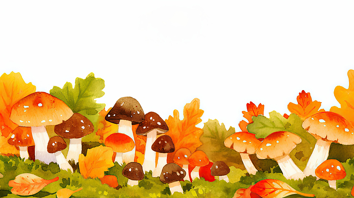 JPG 식물 컬러 일러스트 자연 생명 날씨 나뭇잎 풍경 초록색 갈색 주황색 버섯 금색 가을 생태 숲 조화 뷰티풀 국내일러스트 AI일러스트 AI콘텐츠 계절 잎 생태계 파일형식