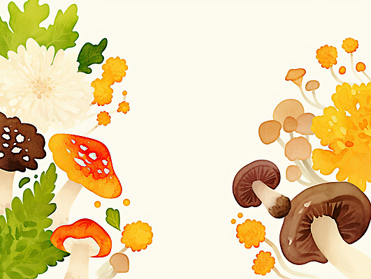 JPG 모양 식물 디자인 계절 꽃 예술 컬러 백그라운드 일러스트 자연 수채화 버섯 식용버섯 조화 뷰티풀 색채 생동감 야생버섯 국내일러스트 AI일러스트 AI콘텐츠 생태계 파일형식