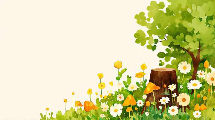 JPG 나무 꽃 여유 컬러 일러스트 자연 생명 풍경 야외 초록색 햇빛 노란색 환경 정원 봄 흰색 조용 조화 뷰티풀 국내일러스트 AI일러스트 AI콘텐츠 식물 계절 감정 태양 생태계 파일형식