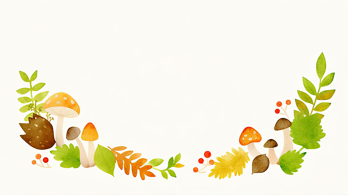 JPG 식물 컬러 하늘색 백그라운드 일러스트 자연 생명 나뭇잎 장식 환경 버섯 산책 가을 숲 생태계 조화 뷰티풀 국내일러스트 AI일러스트 AI콘텐츠 계절 잎 휴식 파란색 파일형식