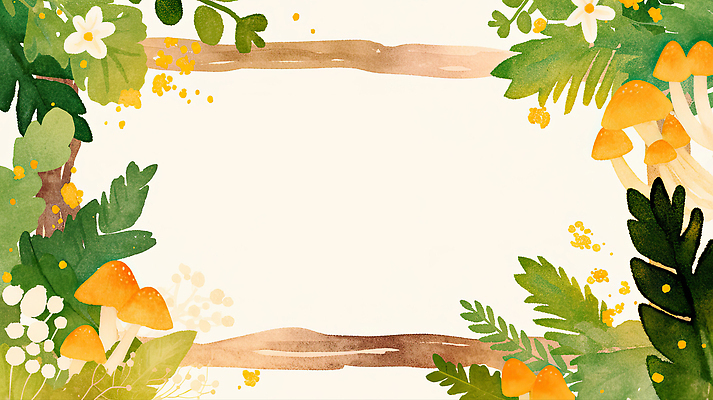 JPG 식물 디자인 여유 예술 컬러 백그라운드 일러스트 자연 수채화 장식 초록색 노란색 버섯 공간 식물원 뷰티풀 창의성 국내일러스트 AI일러스트 AI콘텐츠 감정 생태계 파일형식