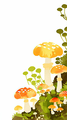 JPG 식물 컬러 일러스트 자연 생명 풍경 초록색 여름 노란색 버섯 성장 숲 스케치 그림 생태계 식물원 조화 채색 뷰티풀 특징 국내일러스트 AI일러스트 AI콘텐츠 계절 미술 파일형식