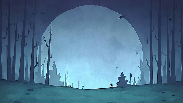 JPG 나무 실루엣 야경 일러스트 자연 하늘 동화 그림자 풍경 어둠 할로윈 보름달 저녁 숲 초승달 신비 무서움 조용 고성_경상남도 테마 국내일러스트 AI일러스트 AI콘텐츠 식물 감정 컨셉 촬영기법 달 야간 경상남도 생태계 파일형식 풍경_경치