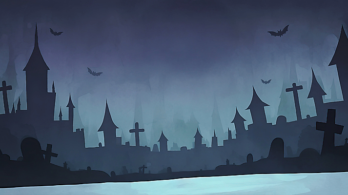 JPG 실루엣 일러스트 하늘 풍경 물 어둠 고요 할로윈 무덤 도시 성 분위기 저녁 미스터리 신비 폐허 공포 박쥐 고딕 몬스터 스릴 국내일러스트 AI일러스트 AI콘텐츠 자연요소 건축물 컨셉 포유류 촬영기법 야간 예측 파일형식
