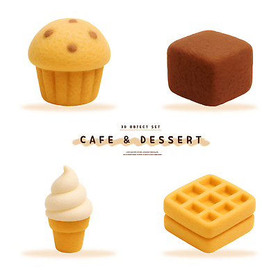 모양 PSD 편집이미지 디자인 음료 컬러 아이스크림 디저트 초콜릿 식사 카페 달콤 맛 컵케이크 조화 와플 펠트 편집3D 음식 컨셉 3D 케이크 상점 파일형식 천_직물