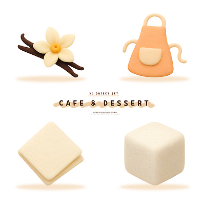 PSD 편집이미지 디자인 꽃 음식 디저트 장식 세트 귀여움 앞치마 카페 설탕 제빵 DIY 창작 펠트 아기자기 편집3D 식물 컨셉 취미 3D 제과제빵 상점 파일형식 천_직물