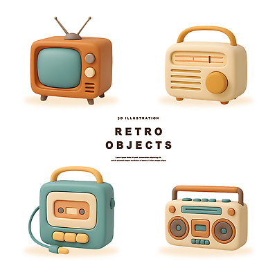 모양 PSD 편집이미지 디자인 컬러 텔레비전 장비 빈티지 오브젝트 복고 오디오 아날로그 감성 스타일 편집3D 컨셉 전자제품 3D 파일형식