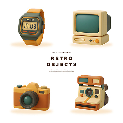 PSD 편집이미지 디자인 예술 시계 장난감 3D 카메라 디지털 텔레비전 기계 빈티지 오브젝트 복고 아날로그 필름카메라 편집3D 컨셉 전자제품 디지털합성 파일형식