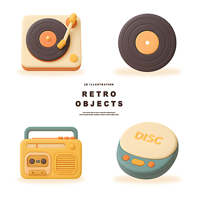 PSD 편집이미지 디자인 3D 디스크 빈티지 오브젝트 라디오 복고 감성 턴테이블 색감 창의력 디지털아트 편집3D 컨셉 전자제품 질병 디지털합성 파일형식