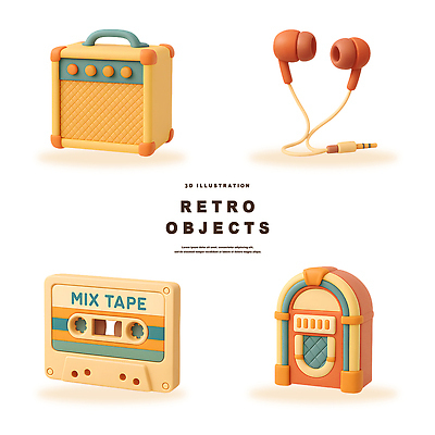 PSD 편집이미지 디자인 음악 컬러 이어폰 전시 감상 장비 오브젝트 복고 앰프 편집3D 음향기기 문화예술 3D 파일형식