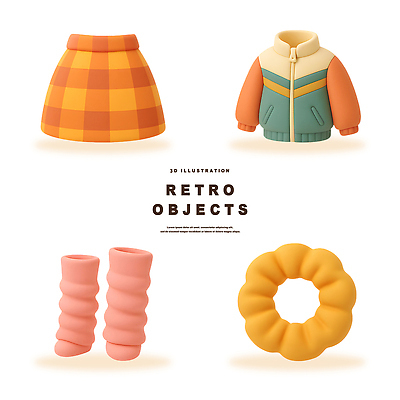 PSD 편집이미지 디자인 옷 패션 장신구 치마 컬러풀 재킷 플라스틱 공예 오브젝트 복고 아이템 스타일 편집3D 컬러 재질 하의 취미 3D 외투 파일형식