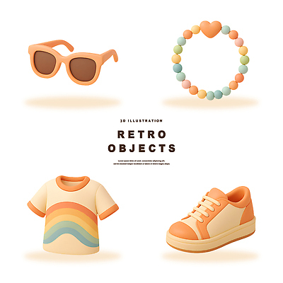 PSD 편집이미지 디자인 패션 컬러 무지개 티셔츠 목걸이 장신구 여름 선글라스 유행 스니커즈 복고 아이템 스타일 편집3D 자연요소 계절 안경 운동화 셔츠 3D 파일형식