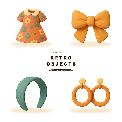 모양 PSD 편집이미지 디자인 드레스 패션 리본 컬러 장신구 3D 귀여움 귀걸이 머리띠 복고 조화 스타일 편집3D 옷 컨셉 디지털합성 파일형식