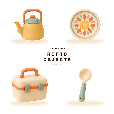 PSD 편집이미지 접시 디자인 컬러 주방용품 장식 인테리어 주방 식사 빈티지 오브젝트 복고 색감 디지털아트 편집3D 식기 생활용품 컨셉 3D 파일형식