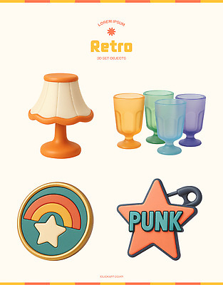 PSD 편집이미지 디자인 컬러 탁자 조명 잔 장식 컵 인테리어 주황색 투명 오브젝트 복고 스타일 아기자기 편집3D 식기 가구 컨셉 3D 파일형식