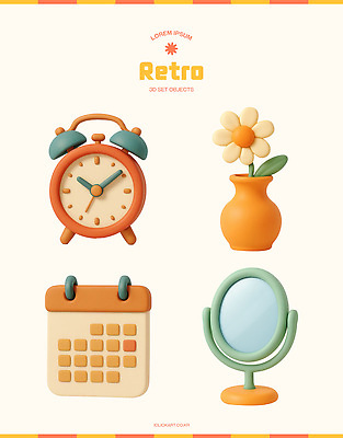 PSD 편집이미지 디자인 꽃 시계 컬러 장식 인테리어 3D 거울 달력 오브젝트 모던 복고 스타일 아기자기 편집3D 식물 컨셉 디지털합성 파일형식