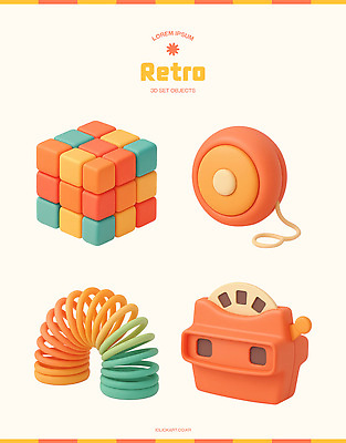 PSD 편집이미지 디자인 컬러 놀이 세트 장난감 조형물 용수철 큐브 즐거움 복고 요요 토스트기 편집3D 감정 미술 3D 가전제품 파일형식