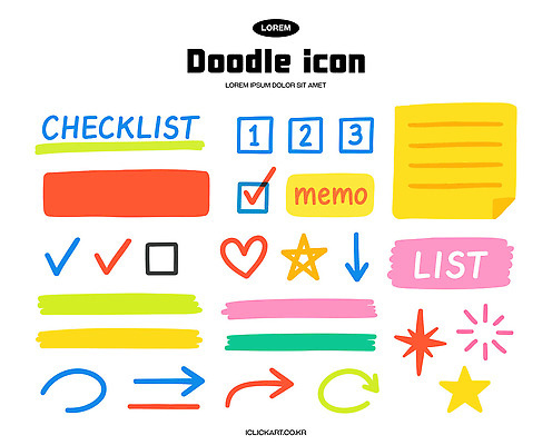 도형 디자인 컬러 일러스트 그래픽 디지털 다양 도구 메모지 심볼 정리 손그림 생성 체크리스트 국내일러스트 AI파일 다수 사무용품 파일형식 벡터