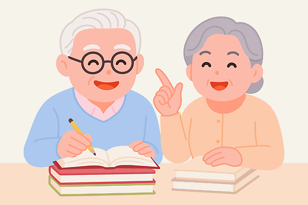 커플 노년 행복 일러스트 모션 탁자 함께함 이야기 대화 사랑 웃음 라이프 책 독서 교양 시간 추억 연령 즐거움 교류 국내일러스트 AI파일 감정 가구 컨셉 관계 표정 말하기 성인 생활 파일형식 벡터