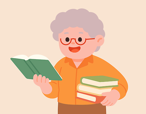 라이프스타일 손 교육 노년 행복 문화 일러스트 미소 사람 책 학습 교양 읽기 즐거움 여러권 열정 문학 소통 오후 국내일러스트 AI파일 감정 다수 컨셉 모션 표정 성인 생활 신체부위 파일형식 벡터