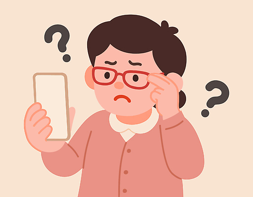 캐릭터 디자인 시선 여자 감정 컬러 백그라운드 일러스트 표정 일상 스마트폰 디지털 기계 고민 호기심 반응 혼란 아기자기 국내일러스트 AI파일 컨셉 사람 라이프 핸드폰 스마트기기 파일형식 벡터