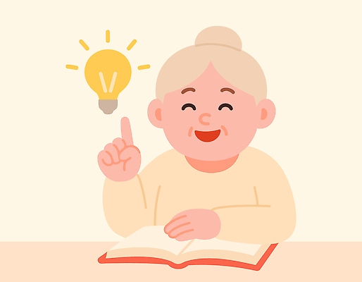 교육 노년 행복 감정 할머니 생각 일러스트 아이디어 한국 미소 일상 책 학습 독서 기쁨 교양 표현 시간 영혼 긍정적 국내일러스트 AI파일 여자 아시아 컨셉 표정 성인 라이프 파일형식 벡터