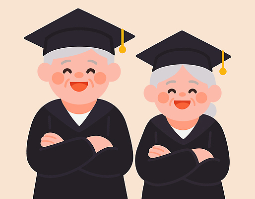 기념일 행복 백그라운드 일러스트 학사모 가족 기념 따뜻함 사랑 미소 웃음 평화 팔짱 노부부 축하 시간 의식 조화 기념사진 차분 국내일러스트 AI파일 모자_잡화 부부 감정 컨셉 졸업 관계 모션 표정 이벤트 파일형식 벡터