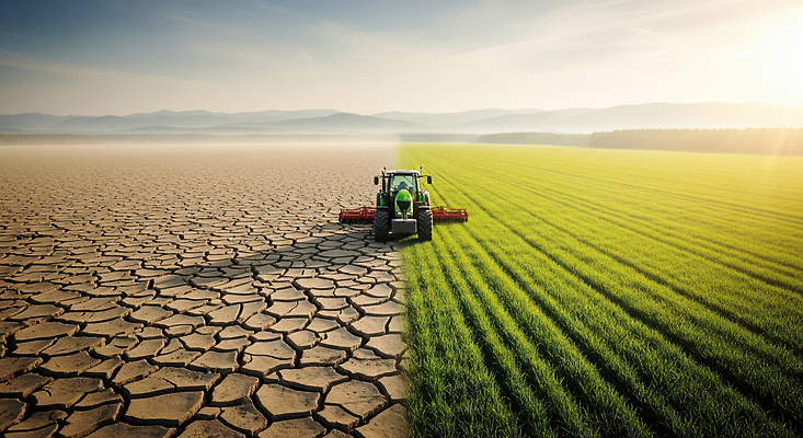 JPG 편집이미지 농업 자연 초록색 태양 농경지 환경 경작 작업 비교 변화 가뭄 기후변화 이미지편집 AI컴퓨터그래픽 AI콘텐츠 자연요소 산업 컬러 컨셉 날씨 농장 농사 생태계 파일형식