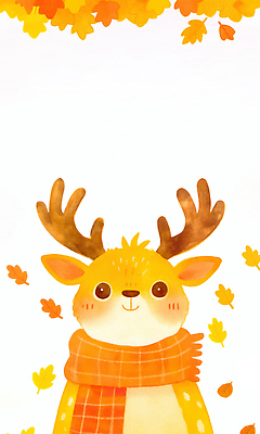 JPG 동물 캐릭터 행복 상징 컬러 백그라운드 일러스트 자연 사슴 나뭇잎 따뜻함 풍경 장식 귀여움 스카프 가을 즐거움 국내일러스트 AI일러스트 AI콘텐츠 계절 감정 컨셉 잎 포유류 목도리 생태계 파일형식