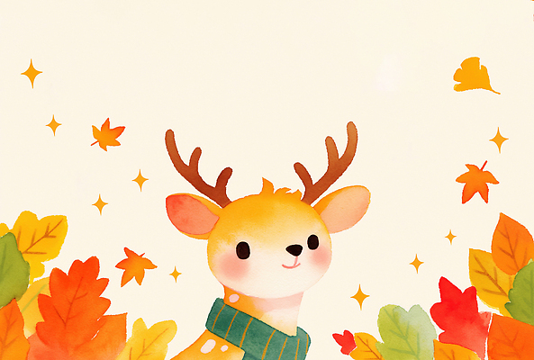 JPG 동물 계절 행복 컬러 단풍 잎 일러스트 자연 사슴 나뭇잎 따뜻함 웃음 풍경 귀여움 물감 가을 포근함 스웨터 뷰티풀 국내일러스트 AI일러스트 AI콘텐츠 식물 감정 컨셉 상의 포유류 표정 미술도구 감각 생태계 파일형식