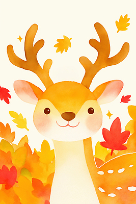 JPG 동물 계절 행복 컬러 백그라운드 단풍 일러스트 자연 사슴 털 밝음 미소 풍경 여름 귀여움 가을 관엽식물 뷰티풀 국내일러스트 AI일러스트 AI콘텐츠 식물 감정 컨셉 잎 포유류 표정 생태계 파일형식
