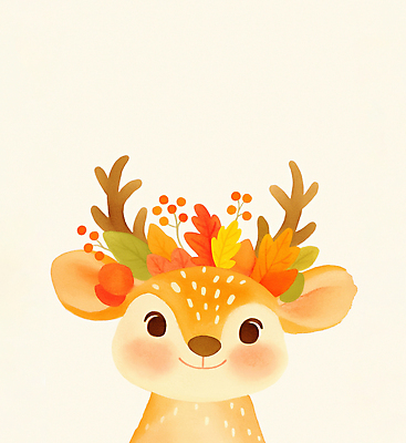 JPG 동물 디자인 컬러 백그라운드 일러스트 자연 사슴 뿔 따뜻함 밝음 미소 장식 귀여움 가을 표현 즐거움 그림 창의력 아기자기 국내일러스트 AI일러스트 AI콘텐츠 계절 감정 컨셉 포유류 표정 생태계 파일형식