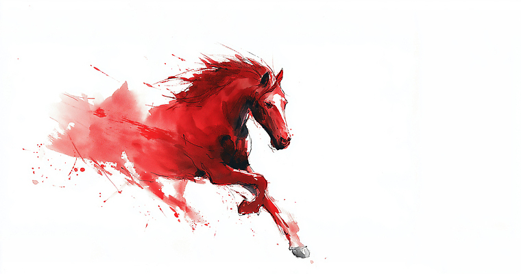 JPG 동물 디자인 감정 예술 일러스트 회화 그래픽 빨간색 달리기 에너지 표현 말_게임 속도 강렬 뷰티풀 유화 창의성 스플래쉬 국내일러스트 병오년 붉은말 AI일러스트 AI콘텐츠 컬러 모션 말하기 미술 말_동물 파일형식 2026년