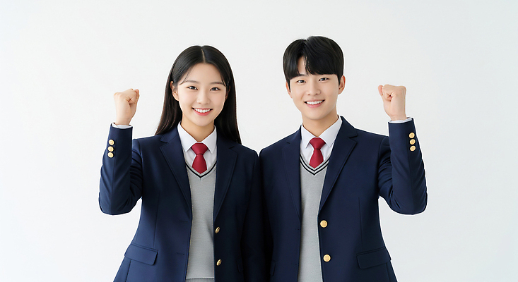 JPG 편집이미지 학생 여학생 교복 남학생 학교 밝음 미소 청춘 주먹 우정 소통 긍정적 단정 힘찬 의료성형뷰티 편집실사 AI인물포토 AI콘텐츠 옷 여자 교육 남자 감정 컨셉 모션 표정 친구 CG 파일형식 AI포토
