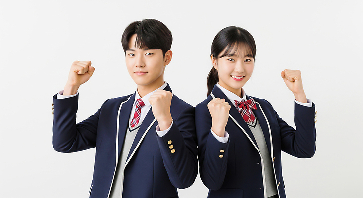 JPG 편집이미지 학생 교복 포즈 학교 응원 청소년 협력 미소 주먹 우정 활발 에너지 자신감 의료성형뷰티 편집실사 AI인물포토 AI콘텐츠 옷 교육 감정 컨셉 모션 표정 사람 친구 CG 파일형식 AI포토