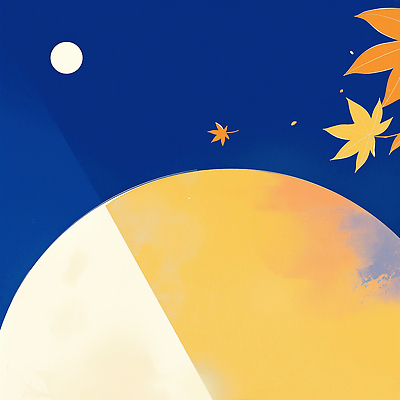 JPG 열매 예술 컬러 단풍 잎 일러스트 자연 하늘 풍경 노란색 보름달 달 가을 분위기 감성 조화 명화 뷰티풀 국내일러스트 AI일러스트 AI콘텐츠 자연요소 식물 계절 컨셉 그림 생태계 파일형식