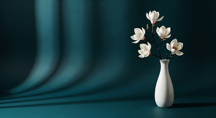 JPG 편집이미지 디자인 꽃 예술 자연 조명 장식 인테리어 꽃병 흰색 오브젝트 청록색 조화 베이지색 뷰티풀 편집실사 AI포토 AI콘텐츠 식물 컬러 CG 생태계 파일형식