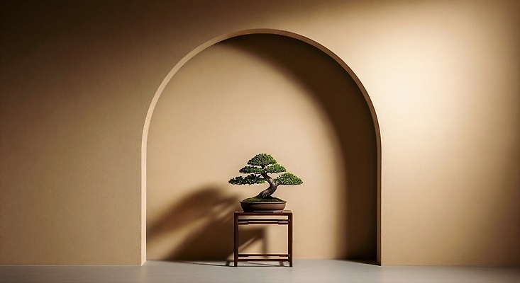 JPG 나무 식물 편집이미지 디자인 벽 자연 탁자 조명 실내 장식 공간 모던 아치 분재 뷰티풀 편집실사 AI포토 AI콘텐츠 가구 내부 CG 생태계 파일형식