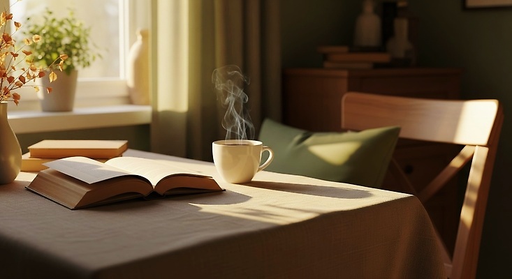 JPG 편집이미지 커피 식탁 탁자 아침 실내 따뜻함 생활 책 독서 햇빛 시간 분위기 편안함 창가 편집실사 AI포토 AI콘텐츠 주간 음료 가구 컨셉 창문 내부 태양 감각 CG 파일형식