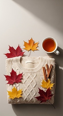 JPG 편집이미지 커피 단풍 잎 따뜻함 인테리어 가을 흰색 차 맛 편안함 스웨터 오브젝트 베이지색 시나몬 편집실사 AI포토 AI콘텐츠 식물 디자인 계절 음료 컬러 컨셉 상의 감각 CG 파일형식