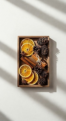 JPG 편집이미지 계절 음식 겨울 자연 장식 인테리어 분위기 편안함 향신료 솔방울 건과일 나무쟁반 시나몬 편집실사 AI포토 AI콘텐츠 디자인 컨셉 과일 건조 쟁반 목재 감각 CG 생태계 향미료 파일형식