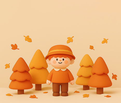 JPG 나무 편집이미지 캐릭터 디자인 어린이 컬러 백그라운드 자연 미소 귀여움 축제 주황색 가을 마법 조화 편집3D AI컴퓨터그래픽 AI콘텐츠 식물 계절 컨셉 표정 사람 3D 생태계 파일형식