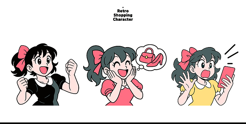 캐릭터 디자인 여자 감정 예술 컬러 가방 일러스트 모션 상상 표정 세로 쇼핑 기쁨 표현 즐거움 복고 창의성 일러캐릭터 AI파일 잡화 사람 파일형식 벡터