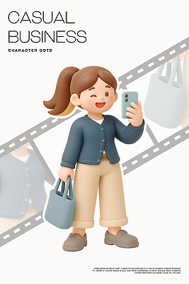 PSD 편집이미지 캐릭터 옷 여자 가방 비즈니스 모션 놀이 표정 미소 캐주얼 스마트폰 귀여움 셀프카메라 모던 스타일 편집3D 잡화 컨셉 사람 핸드폰 스마트기기 3D 사진촬영 파일형식