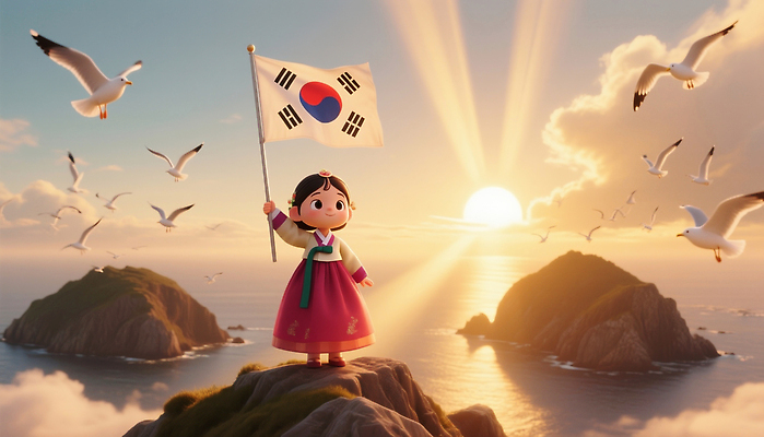 JPG 편집이미지 전통 문화 어린이 바다 자연 조류 하늘 한국 미소 풍경 해변 평화 일몰 절벽 태극기 독도 독도의날 편집3D AI컴퓨터그래픽 AI콘텐츠 동물 아시아 섬 컨셉 표정 사람 3D 노을 국기 생태계 파일형식 법정기념일