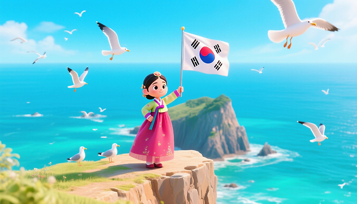 JPG 편집이미지 전통 문화 바다 자연 갈매기 한국 풍경 소녀 절벽 기쁨 국기 태극기 전통의상 독도 풍경화 독도의날 편집3D AI컴퓨터그래픽 AI콘텐츠 여자 감정 아시아 어린이 섬 조류 3D 그림 생태계 파일형식 법정기념일