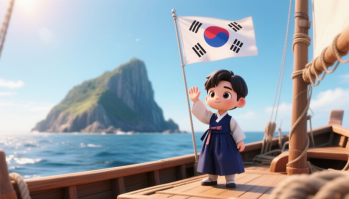 JPG 편집이미지 캐릭터 어린이 바다 섬 여행 한국 항해 풍경 소년 여름 태극기 전통의상 독도 선박 독도의날 편집3D AI컴퓨터그래픽 AI콘텐츠 전통 계절 남자 아시아 수상교통 배_교통 사람 3D 국기 파일형식 법정기념일